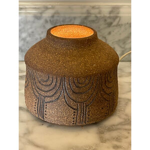 Ann Riggs Studio Pottery Lamp Warmer Carved Stoneware Cork Base Signed Vintage